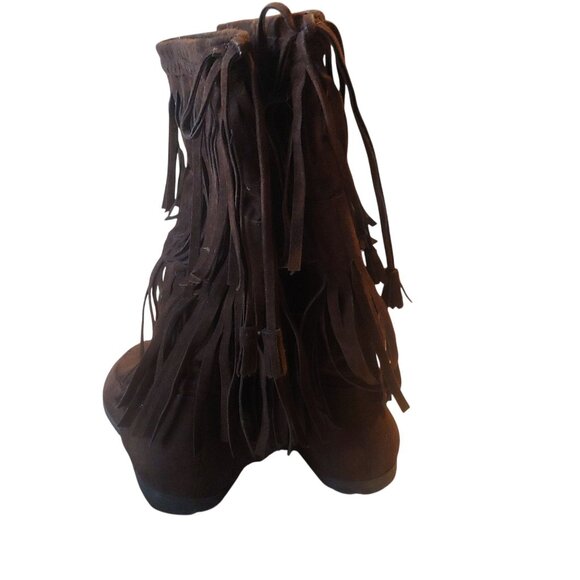 Rampage Brown Hippie Boho Y2K Retro Double Fringe Faux Suede Pull On Boots 8.5 - Picture 3 of 9